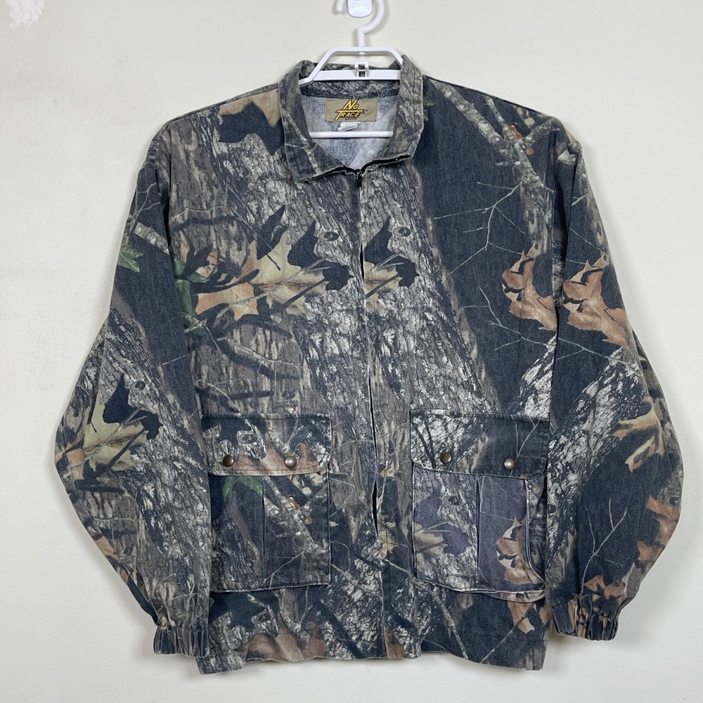 No Trace Mossy Oak Camo Full Zip Jacket Mens L Green Brown Hunting Utility - Picture 2 of 10